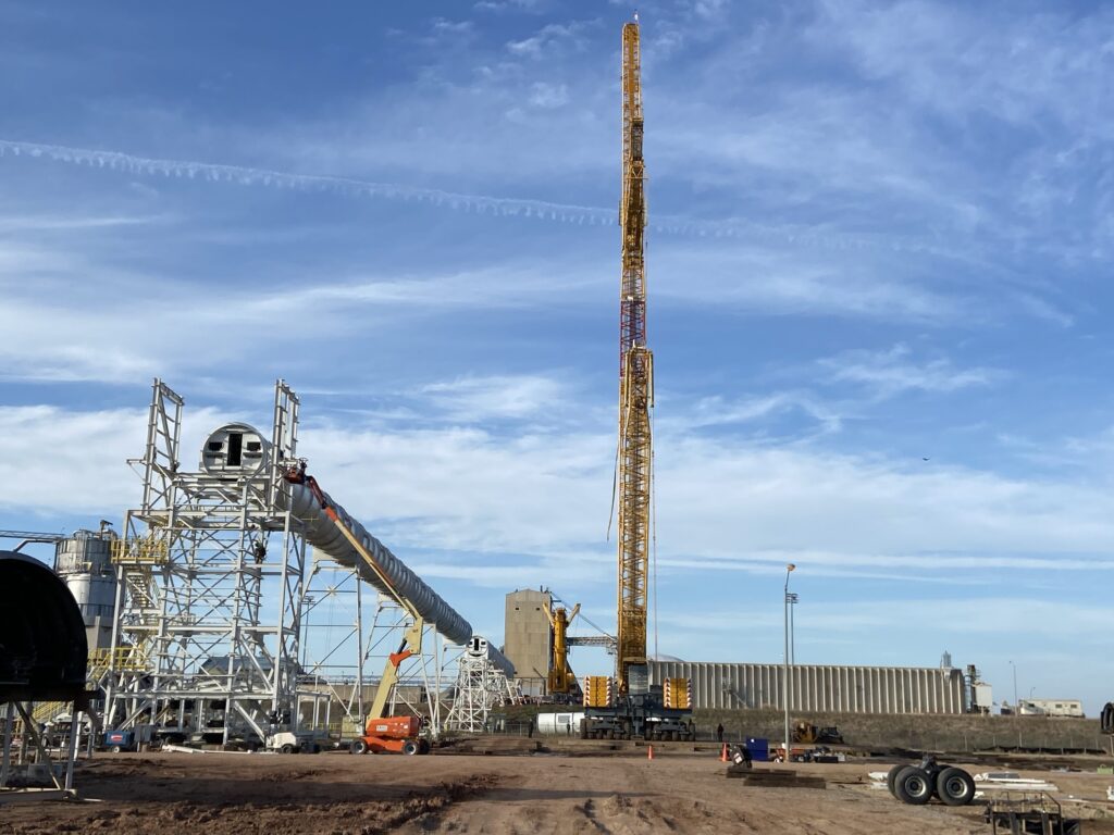 Construction site crane at the conveyor route